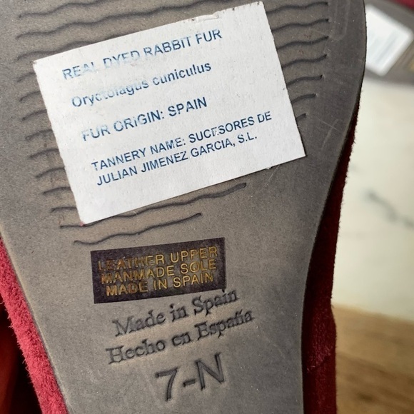 NEW Sesto Meucci Red Suede Ballerina Slip On Pumps with Rabbit Fur Pom size 7 - Picture 10 of 12